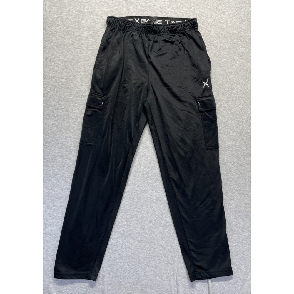 Game Time Cargo Track Pants Unisex Adult S Black Logo Elastic Waist Straight Leg